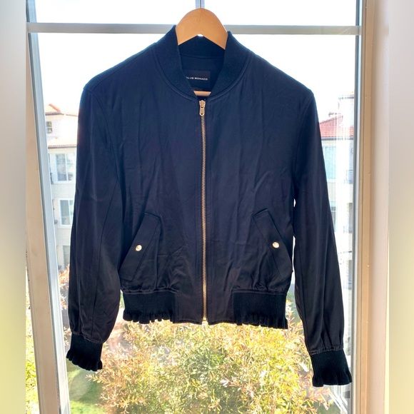 Club Monaco Navy Satin Bomber Jacket - Picture 2 of 4